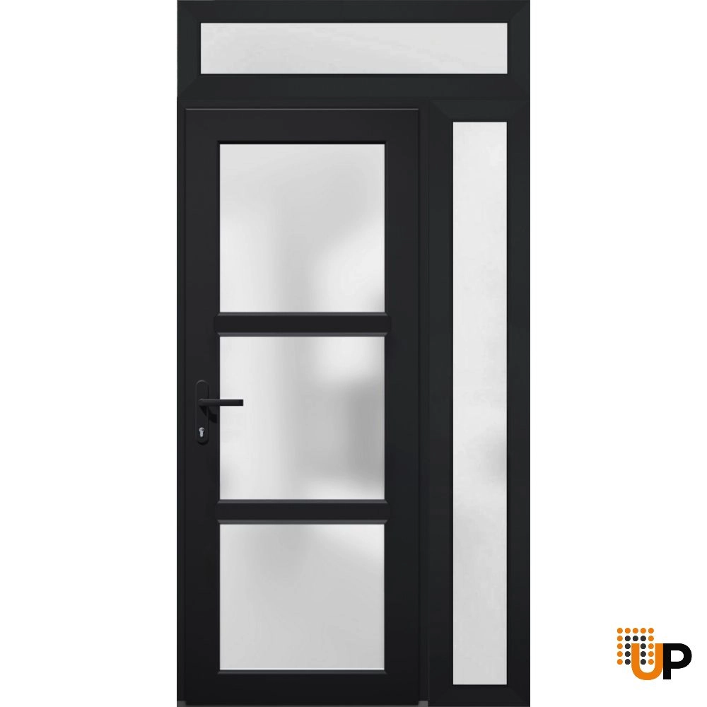 Single swing vinyl modern exterior door with tempered glass | Manux 8552 Black | 42 x 94 photo#2
