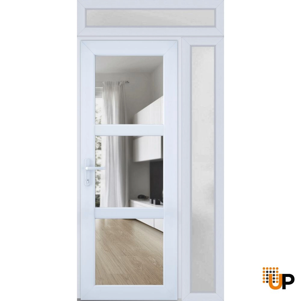 Single swing vinyl modern exterior door with tempered glass | Manux 8555 White | 48 x 94 photo#2