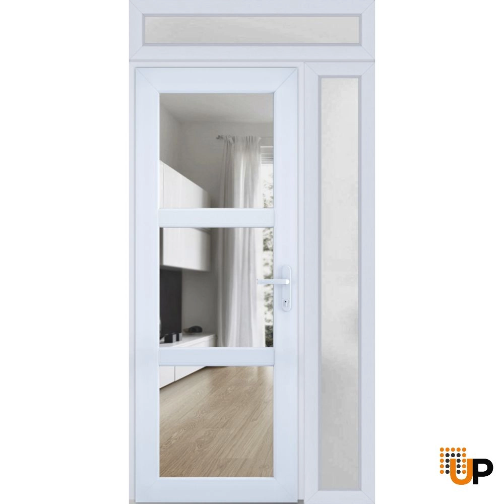 Single swing vinyl modern exterior door with tempered glass | Manux 8555 White | 44 x 94 photo#2