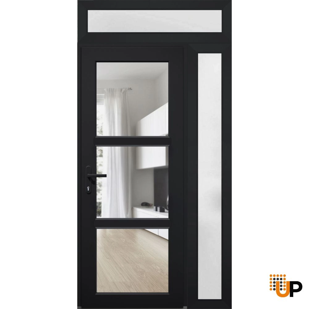 Single swing vinyl modern exterior door with tempered glass | Manux 8555 Black | 42 x 94 photo#2