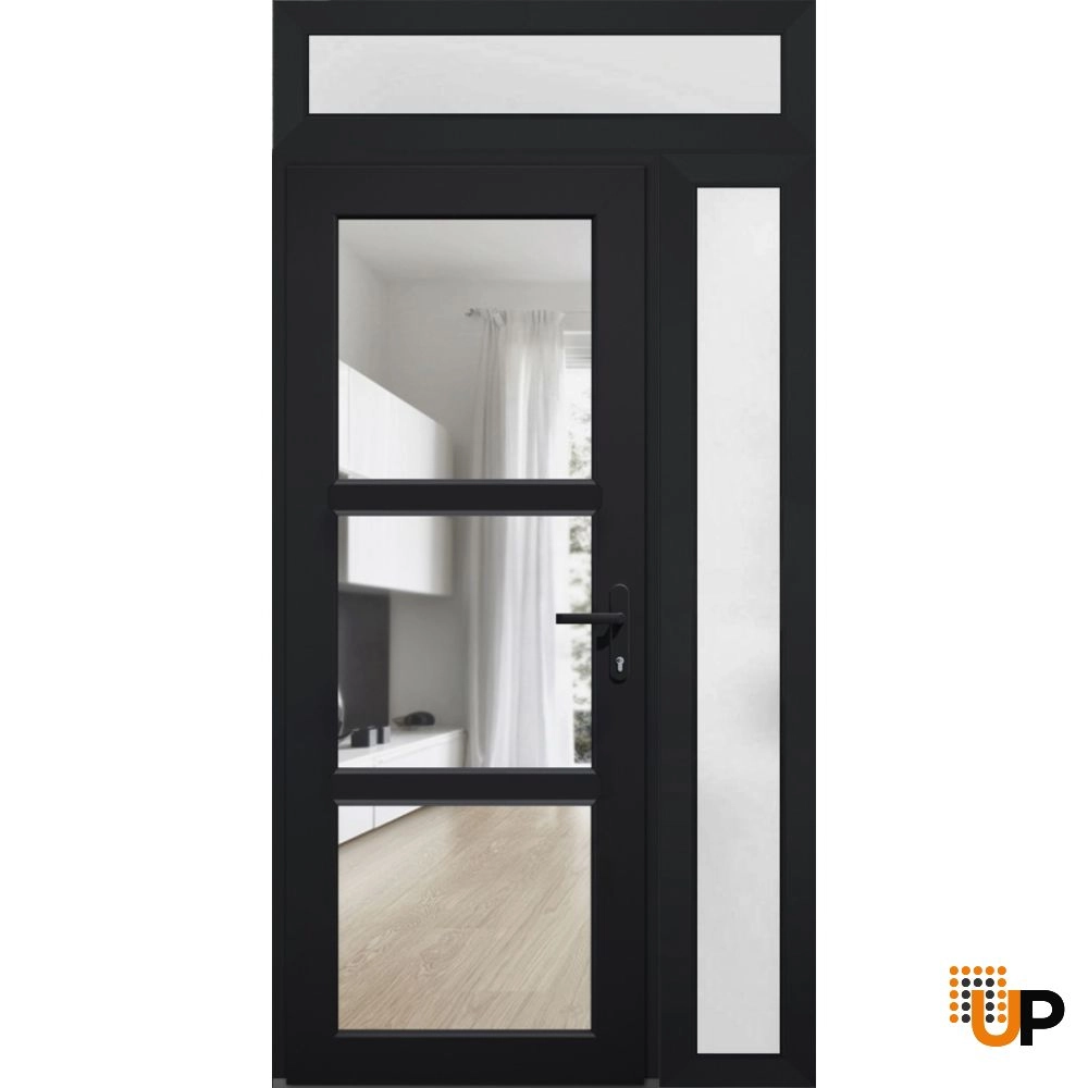 Single swing vinyl modern exterior door with tempered glass | Manux 8555 Black | 42 x 94 photo#2