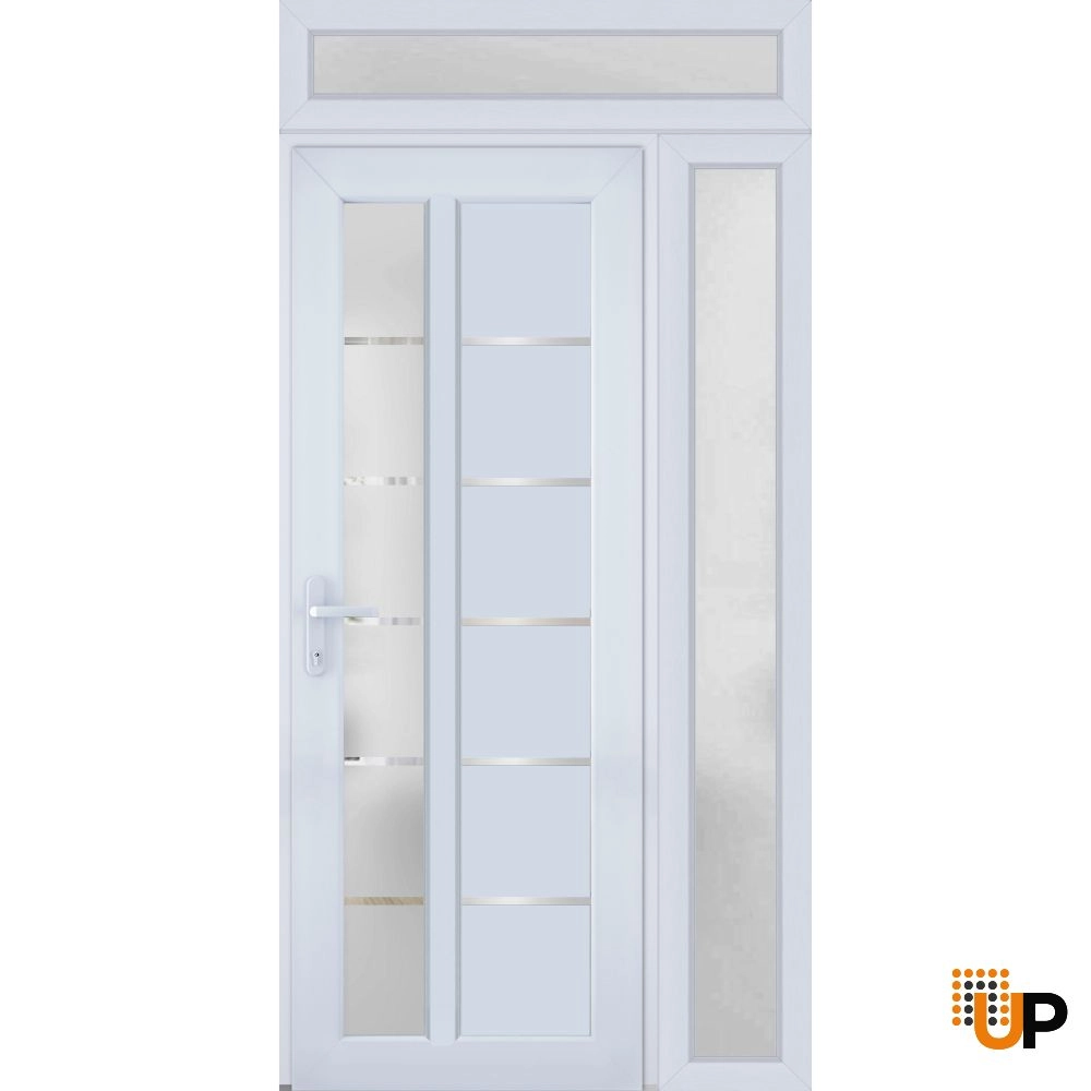 Single swing metal-plastic modern exterior door with tempered | Manux 8088 White | 48 x 94 photo#2