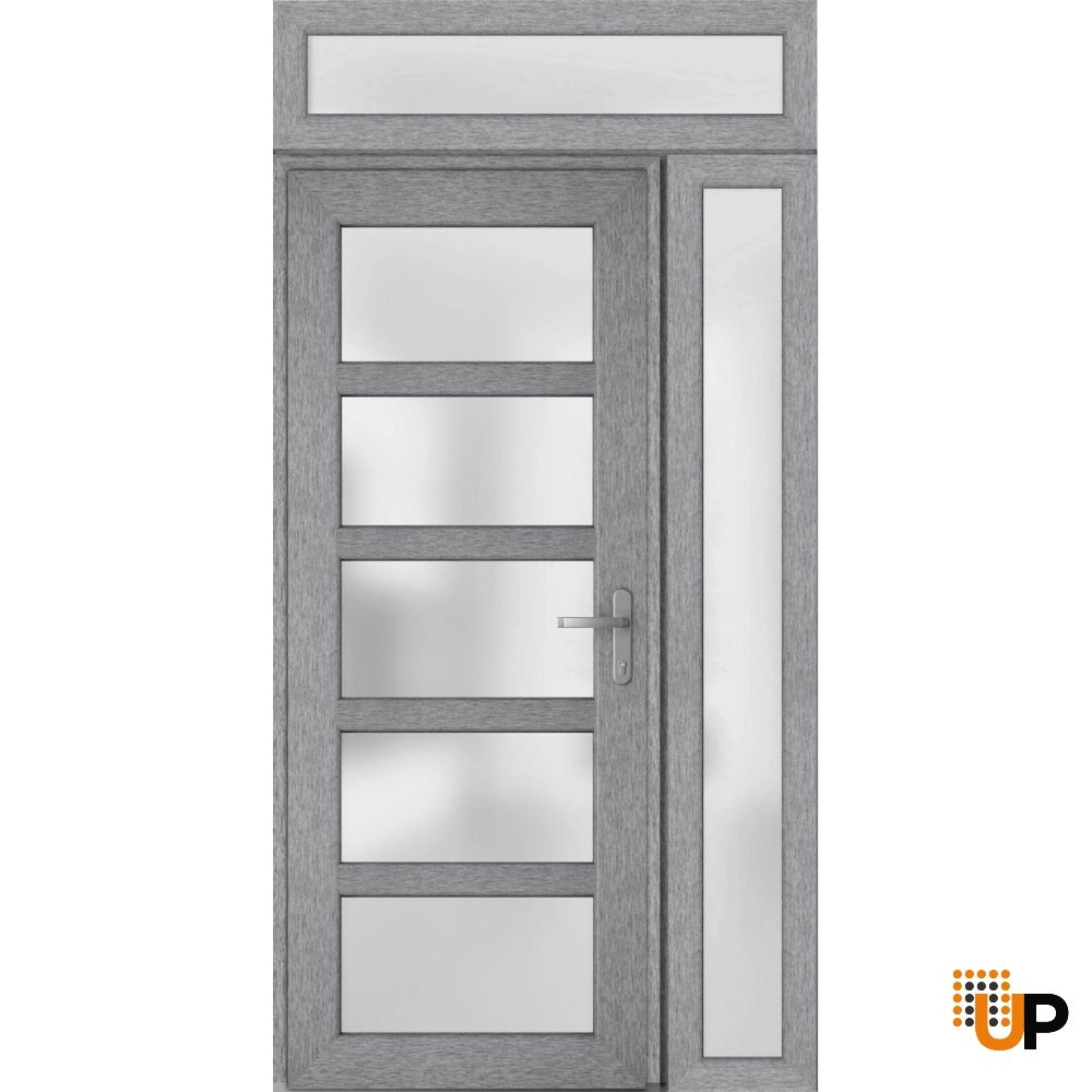 Single swing vinyl modern exterior door with tempered glass | Manux 8002 Gray Ash | 50 x 94 photo#2