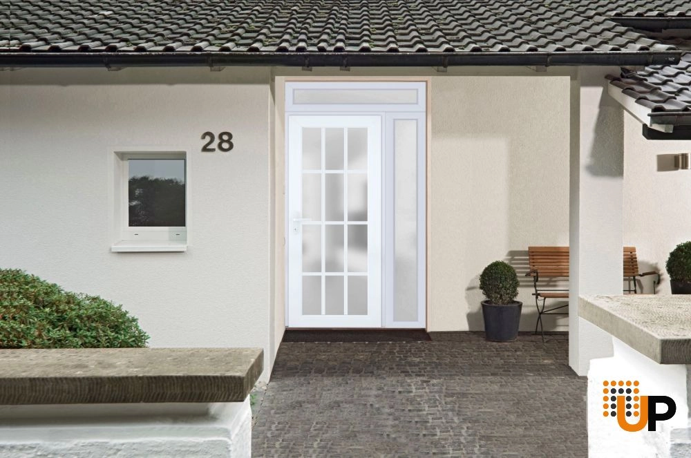 Single swing vinyl modern exterior door with tempered glass | Manux 8312 White | 48 x 94 photo#5