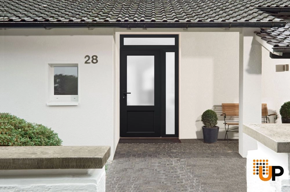 Single swing vinyl classic exterior door with tempered glass | Manux 8422 Black | 52 x 94 photo#5