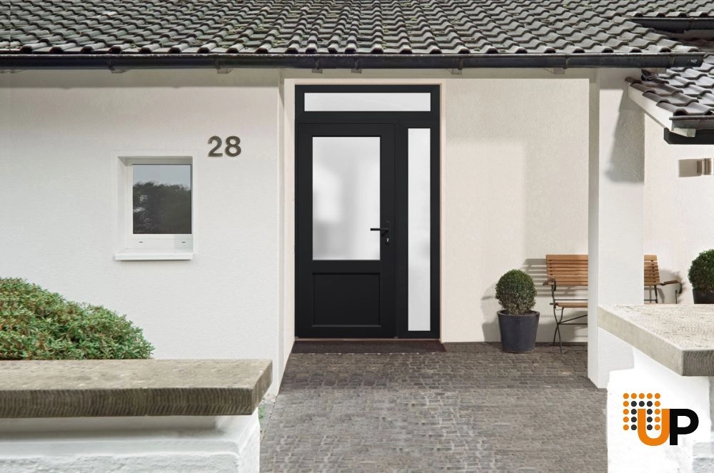 Single swing vinyl classic exterior door with tempered glass | Manux 8422 Black | 48 x 94 photo#5
