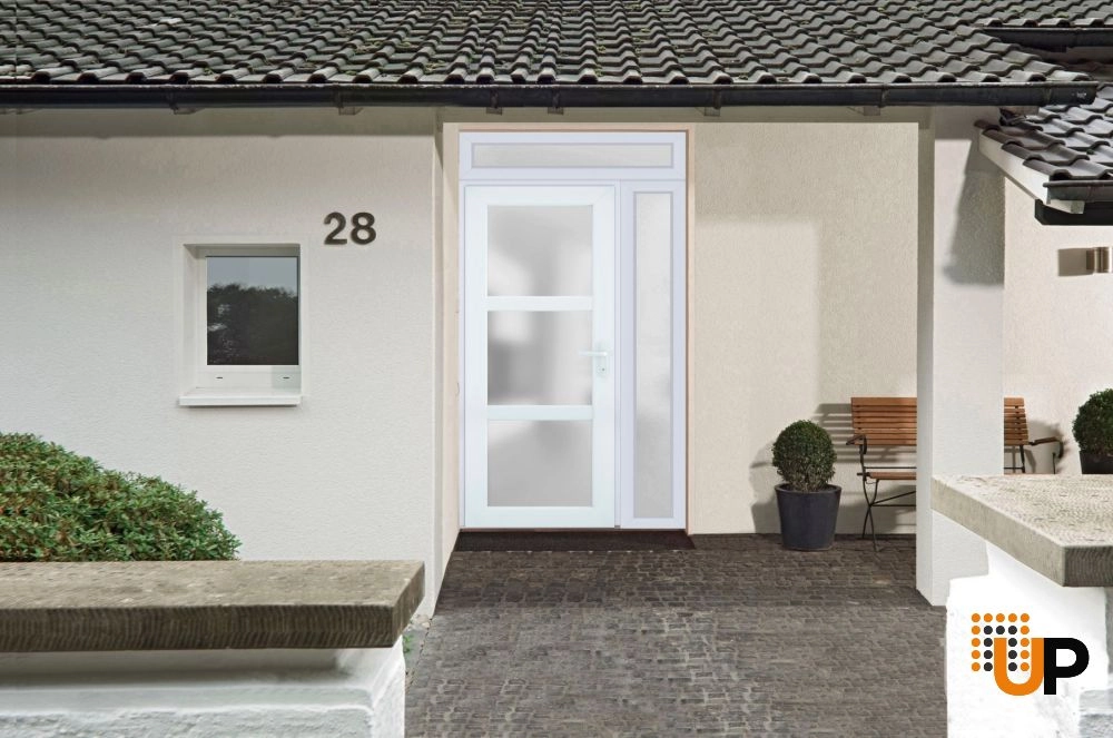 Single swing vinyl modern exterior door with tempered glass | Manux 8552 White | 44 x 94 photo#5
