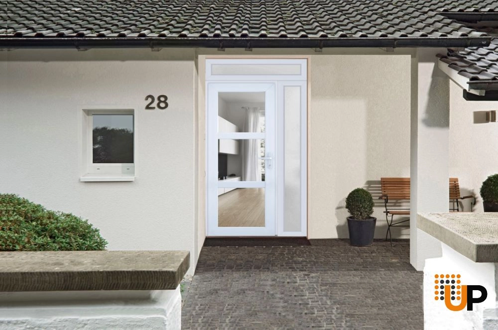 Single swing vinyl modern exterior door with tempered glass | Manux 8555 White | 44 x 94 photo#5