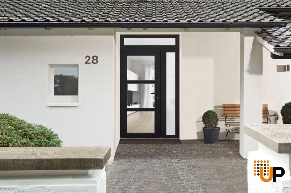 Single swing vinyl modern exterior door with tempered glass | Manux 8555 Black | 42 x 94 photo#5