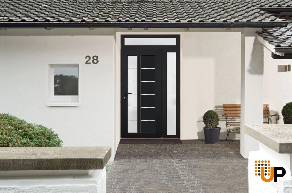 Single swing metal-plastic modern exterior door with tempered | Manux 8088 Black | 48 x 94 photo#5