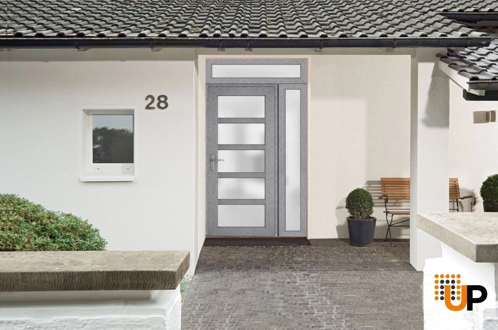 Single swing vinyl modern exterior door with tempered glass | Manux 8002 Gray Ash | 52 x 94 photo#5