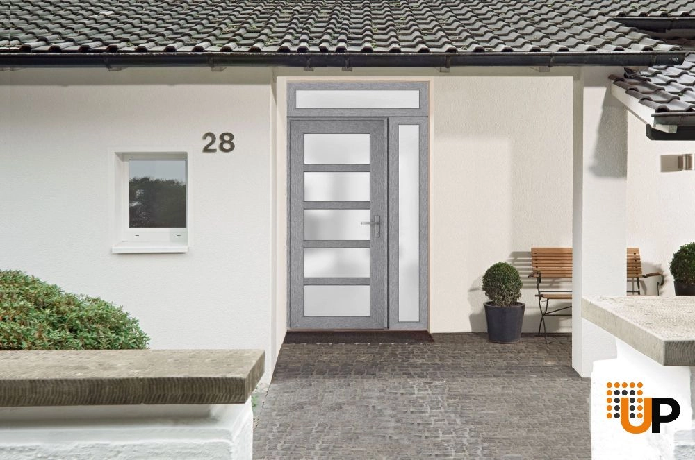 Single swing vinyl modern exterior door with tempered glass | Manux 8002 Gray Ash | 50 x 94 photo#5