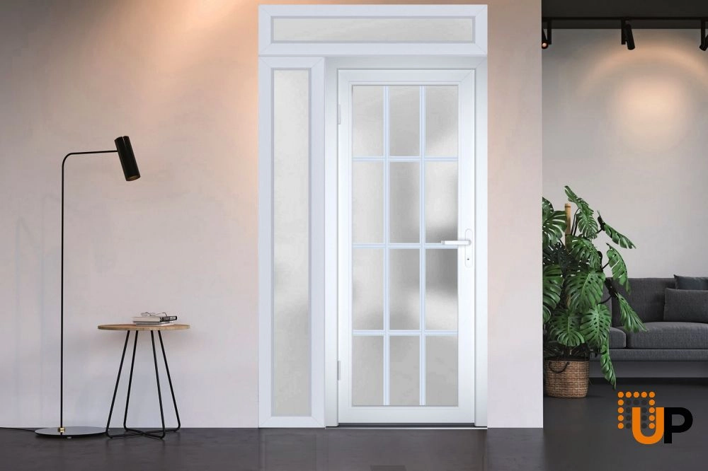 Single swing vinyl modern exterior door with tempered glass | Manux 8312 White | 48 x 94 photo#6