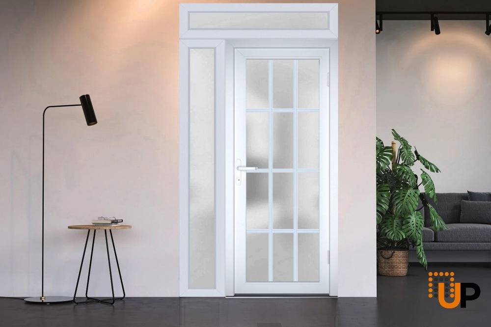 Single swing vinyl modern exterior door with tempered glass | Manux 8312 White | 48 x 94 photo#5