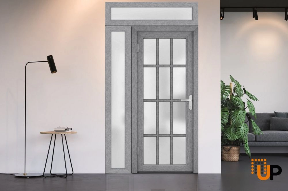 Single swing vinyl modern exterior door with tempered glass | Manux 8312 Gray Ash | 48 x 94 photo#6
