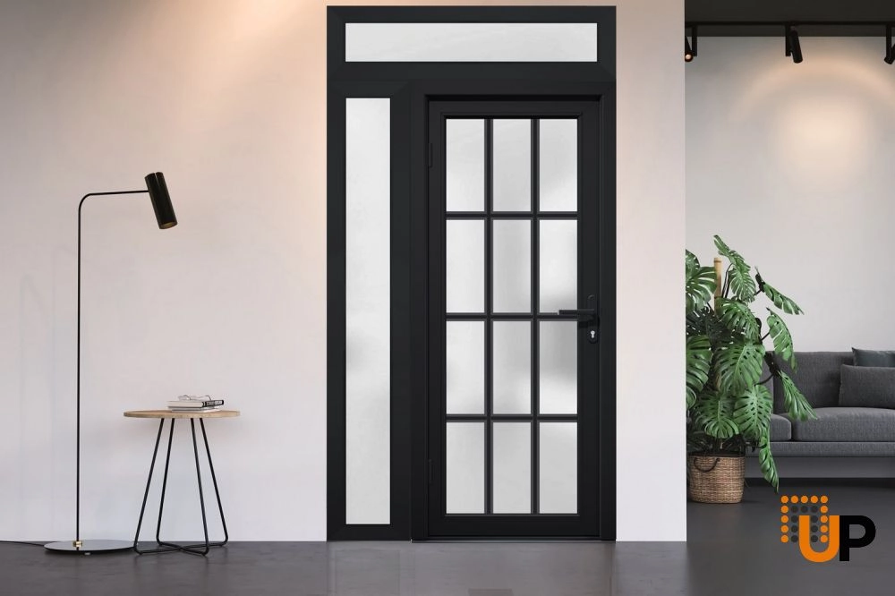 Single swing vinyl modern exterior door with tempered glass | Manux 8312 Black | 48 x 94 photo#6
