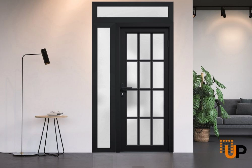 Single swing vinyl modern exterior door with tempered glass | Manux 8312 Black | 48 x 94 photo#6