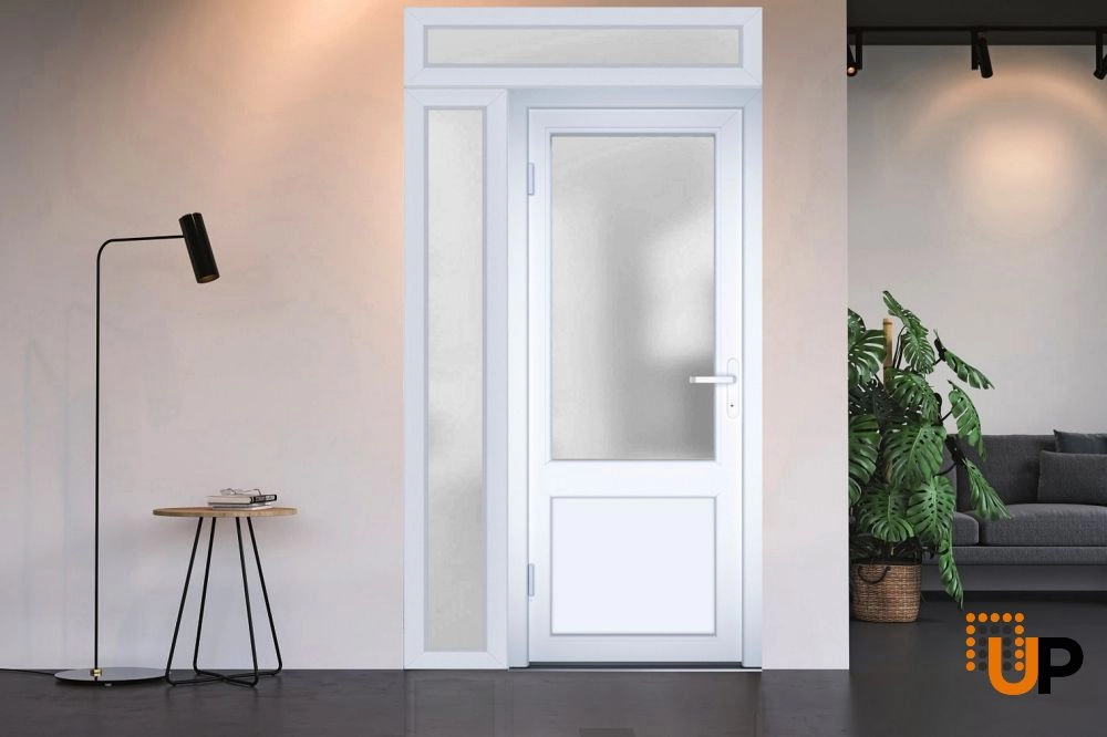 Single swing vinyl classic exterior door with tempered glass | Manux 8422 White | 48 x 94 photo#6
