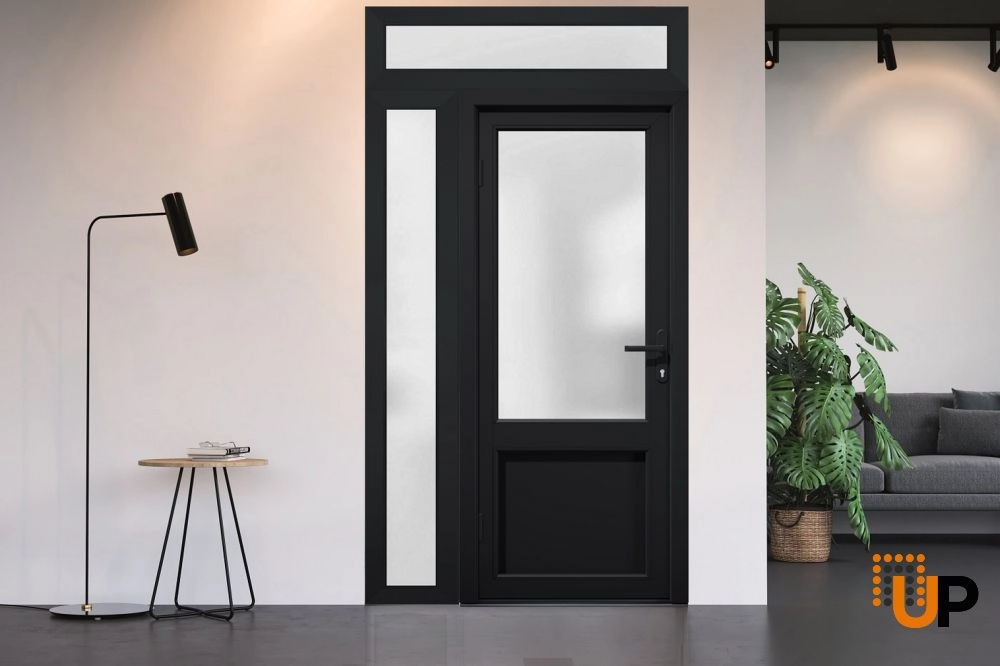 Single swing vinyl classic exterior door with tempered glass | Manux 8422 Black | 52 x 94 photo#6