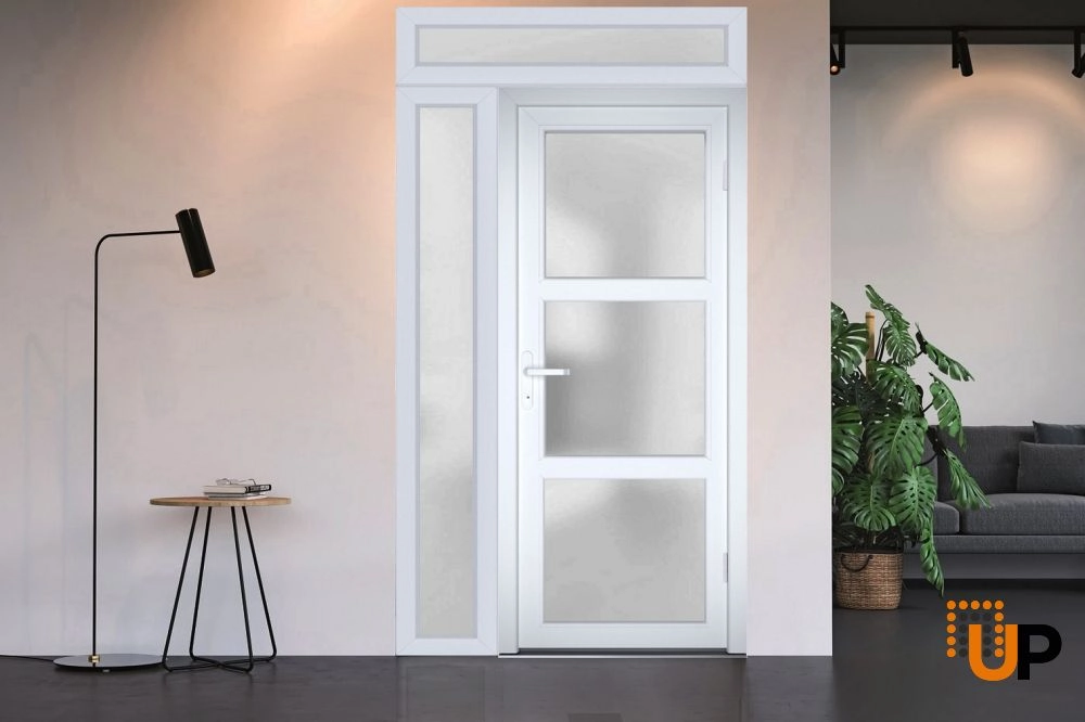 Single swing vinyl modern exterior door with tempered glass | Manux 8552 White | 44 x 94 photo#6