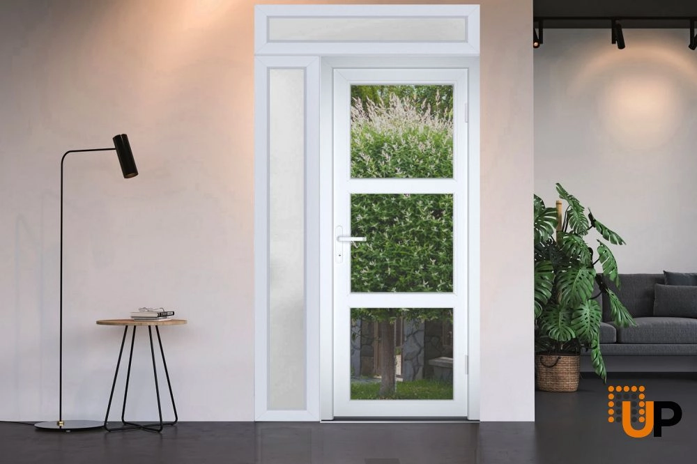 Single swing vinyl modern exterior door with tempered glass | Manux 8555 White | 44 x 94 photo#6