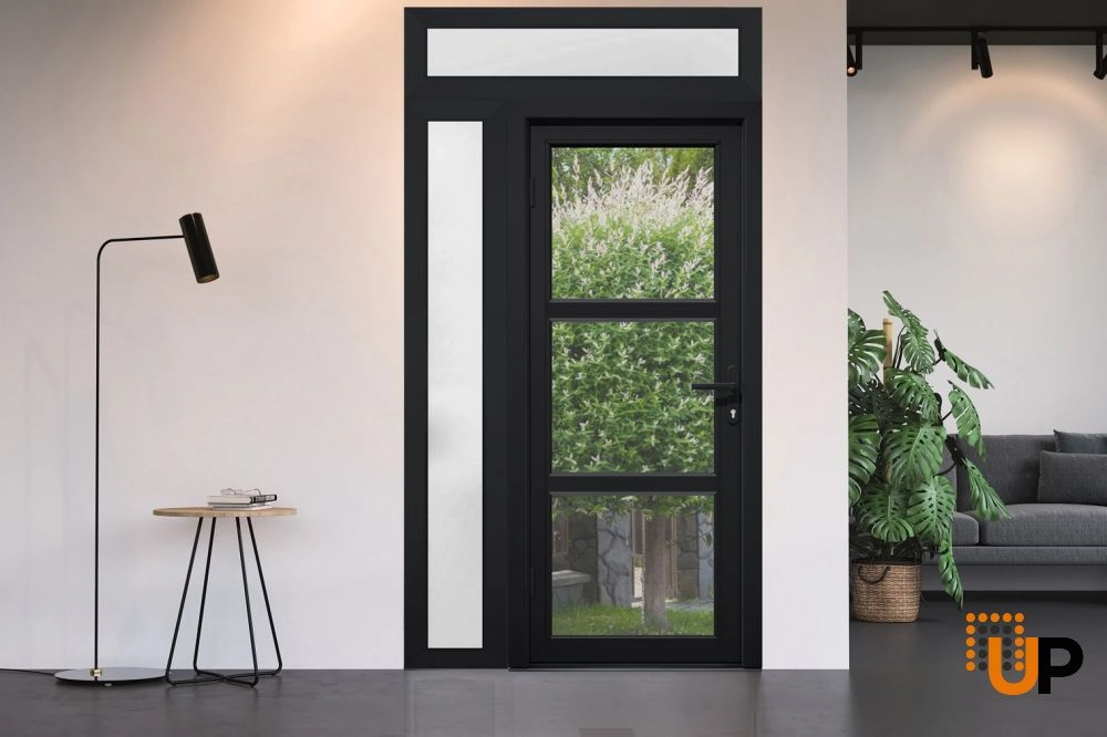 Single swing vinyl modern exterior door with tempered glass | Manux 8555 Black | 42 x 94 photo#6