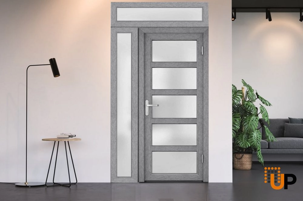 Single swing vinyl modern exterior door with tempered glass | Manux 8002 Gray Ash | 50 x 94 photo#6