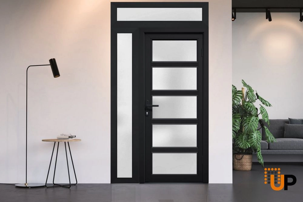 Single swing vinyl modern exterior door with tempered glass | Manux 8002 Black | 44 x 94 photo#6