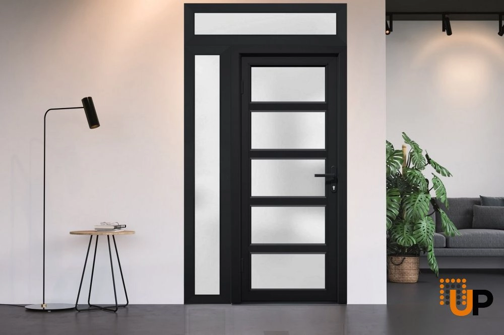 Single swing vinyl modern exterior door with tempered glass | Manux 8002 Black | 46 x 94 photo#4