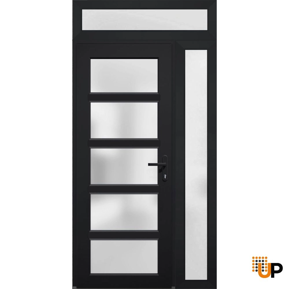 Single swing vinyl modern exterior door with tempered glass | Manux 8002 Black | 44 x 94 photo#2