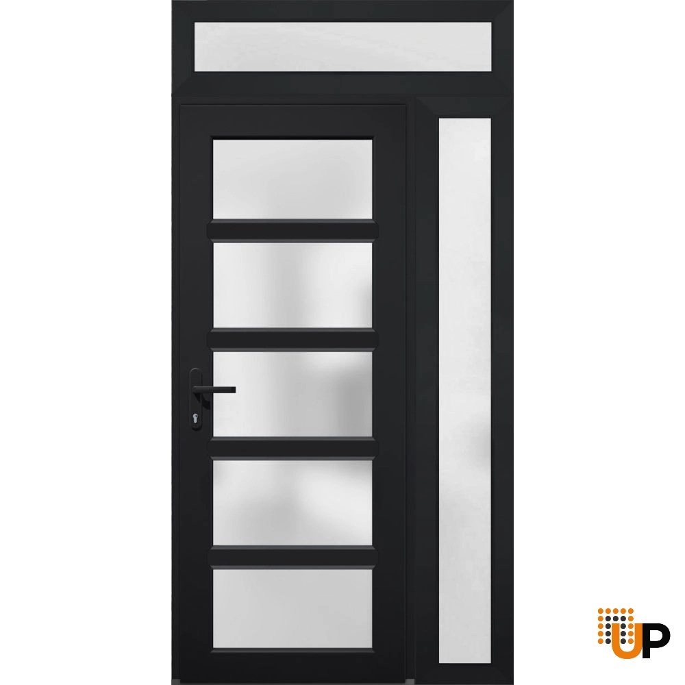 Single swing vinyl modern exterior door with tempered glass | Manux 8002 Black | 46 x 94 photo#2