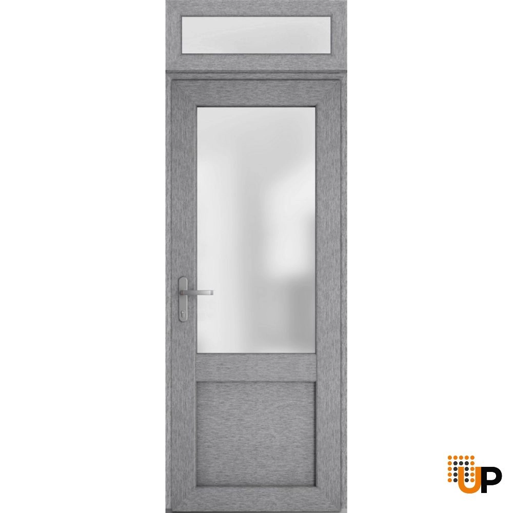 Single swing metal-plastic classic exterior door with tempered | Manux 8422 Gray Ash | 36 x 94 photo#1