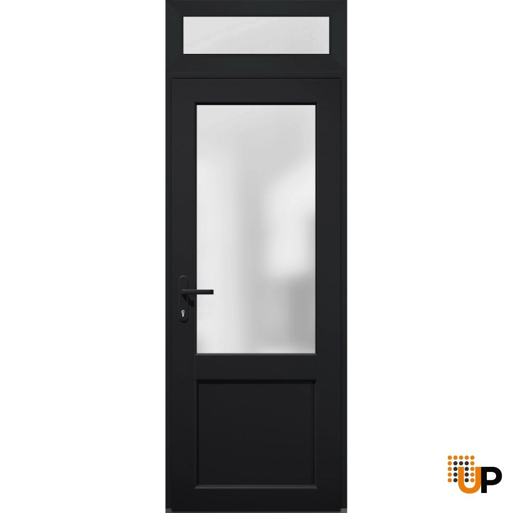 Single swing metal-plastic classic exterior door with tempered | Manux 8422 Black | 36 x 94 photo#1