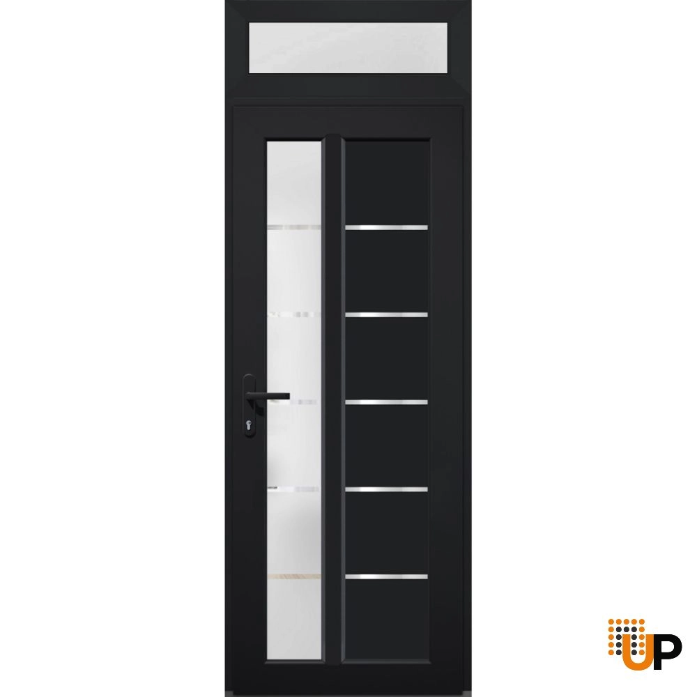 Single swing metal-plastic modern exterior door with tempered | Manux 8088 Black | 36 x 94 photo#1