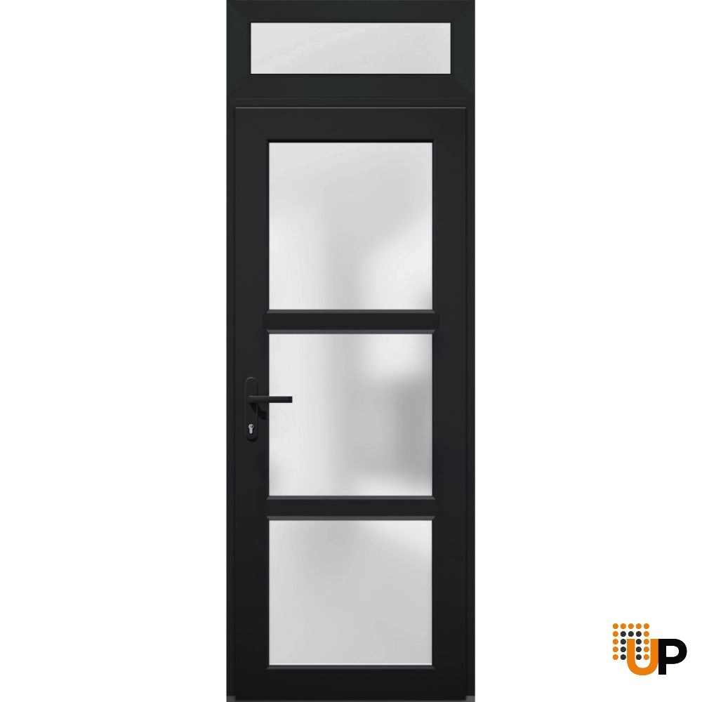 Single swing metal-plastic modern exterior door with tempered | Manux 8552 Black | 36 x 94 photo#1