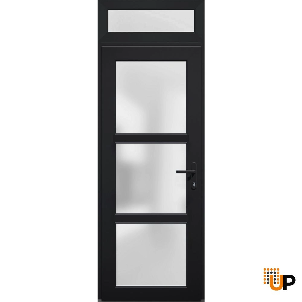 Single swing vinyl modern exterior door with tempered glass | Manux 8552 Black | 30 x 94 photo#1