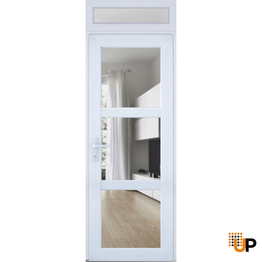 Single swing metal-plastic modern exterior door with tempered | Manux 8555 White | 36 x 94 photo#1