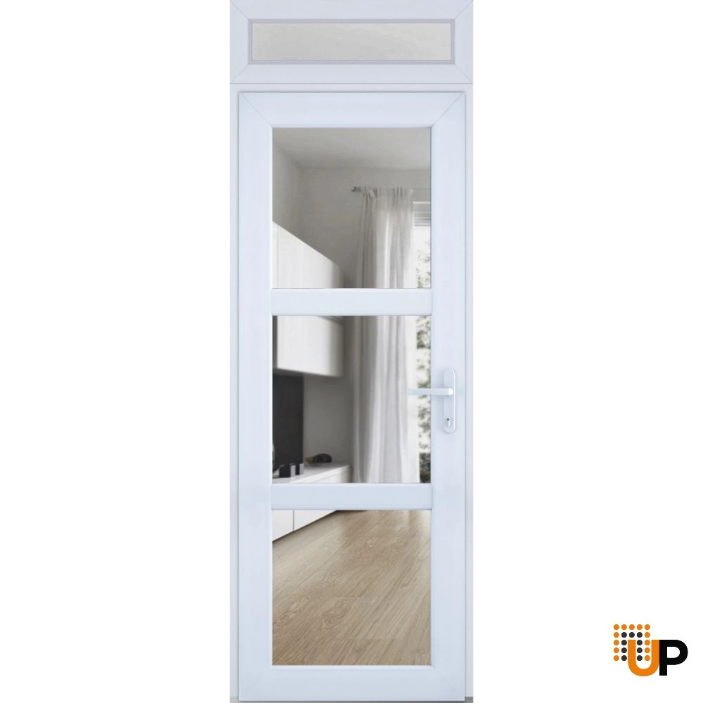 Single swing vinyl modern exterior door with tempered glass | Manux 8555 White | 30 x 94 photo#1