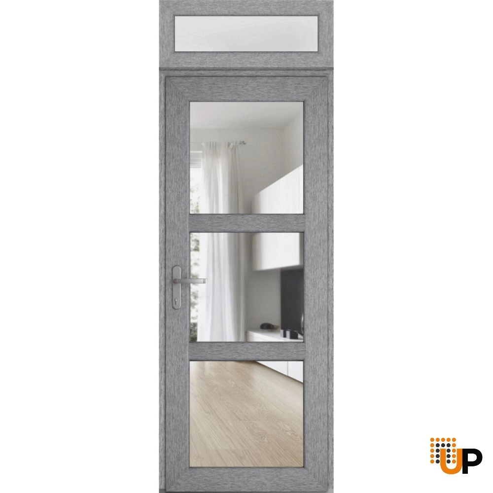 Single swing metal-plastic modern exterior door with tempered | Manux 8555 Gray Ash | 36 x 94 photo#1