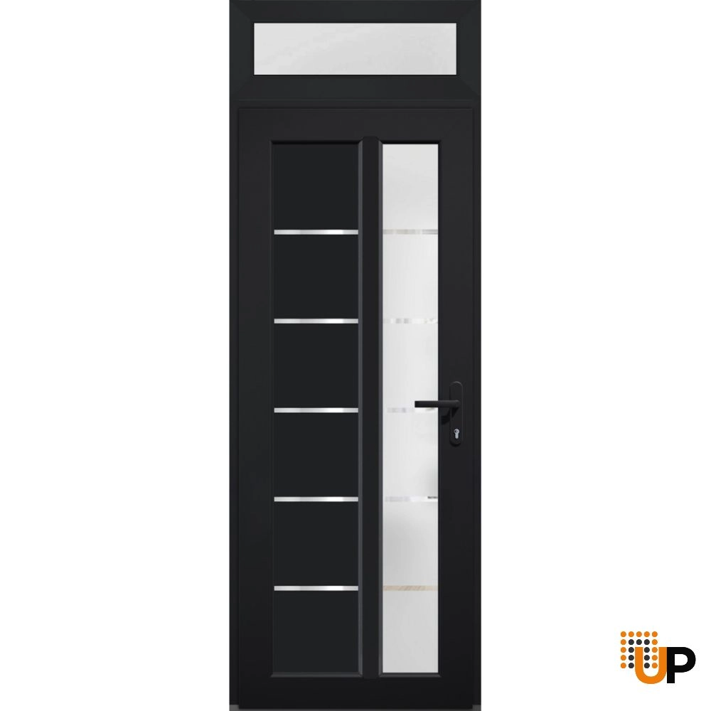Single swing vinyl modern exterior door with tempered glass | Manux 8088 Black | 30 x 94 photo#1