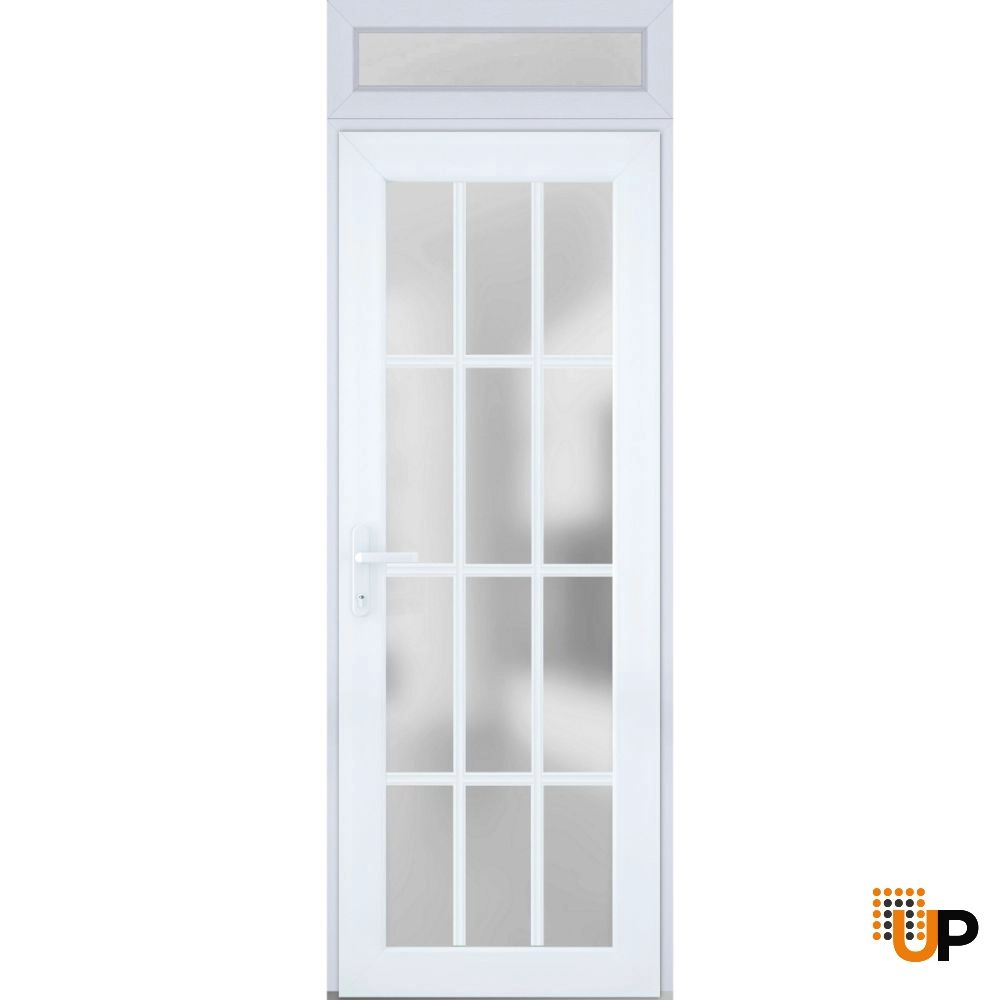 Single swing metal-plastic modern exterior door with tempered | Manux 8312 White | 36 x 94 photo#1