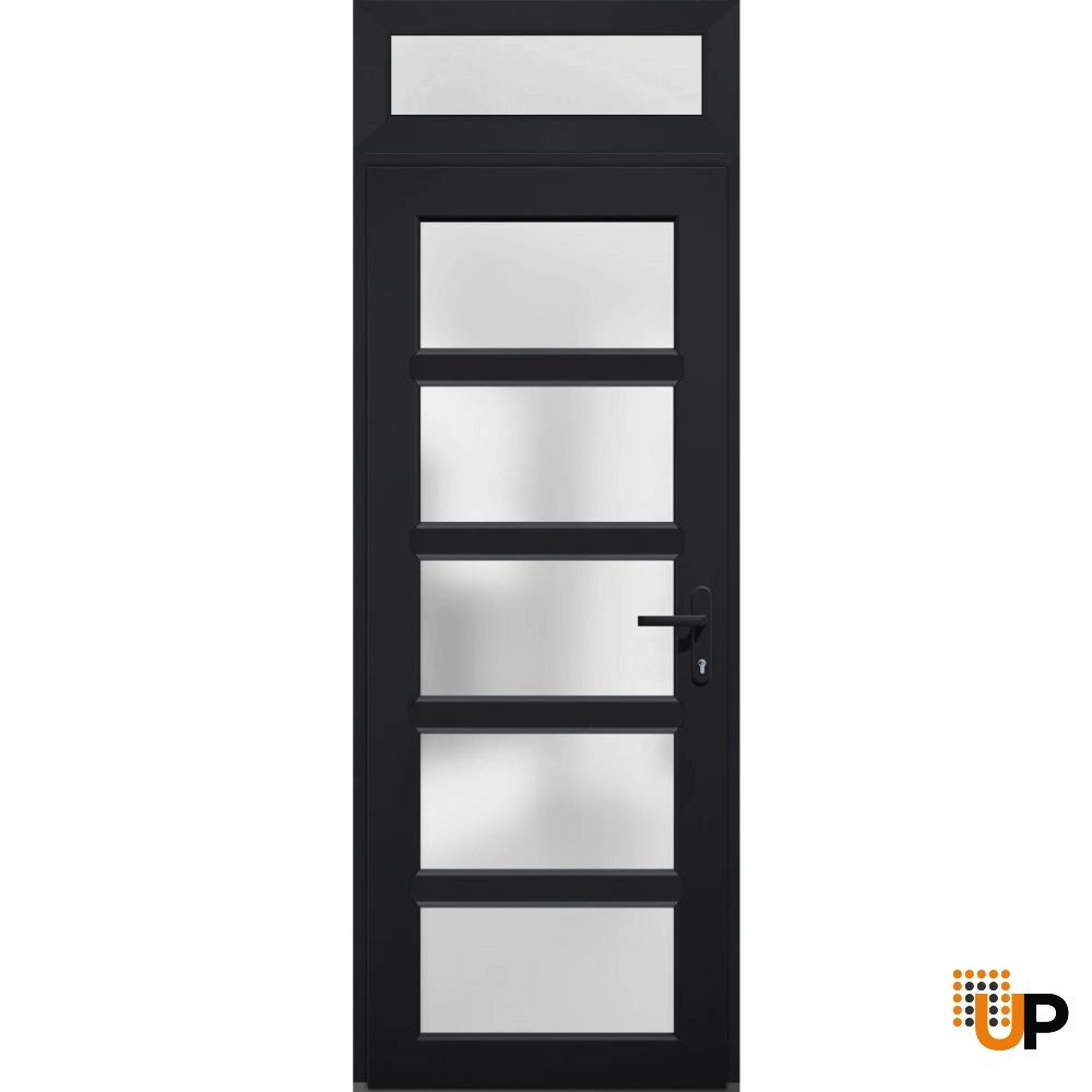 Single swing vinyl modern exterior door with tempered glass | Manux 8002 Black | 30 x 94 photo#1