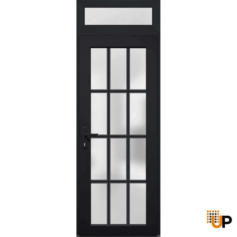 Single swing metal-plastic modern exterior door with tempered | Manux 8312 Black | 36 x 94 photo#1