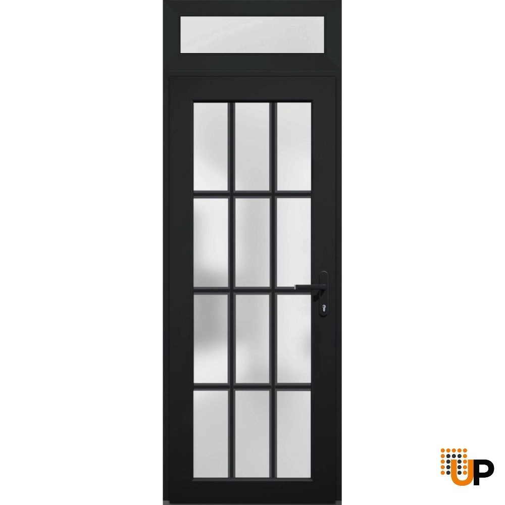 Single swing vinyl modern exterior door with tempered glass | Manux 8312 Black | 36 x 94 photo#1