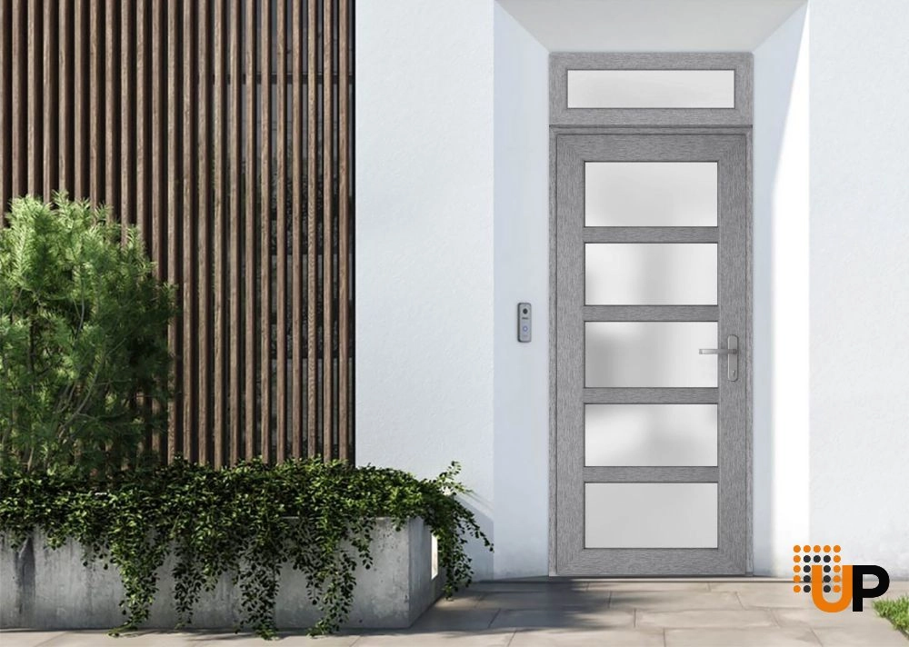 Single swing vinyl modern exterior door with tempered glass | Manux 8002 Gray Ash | 36 x 94 photo#2