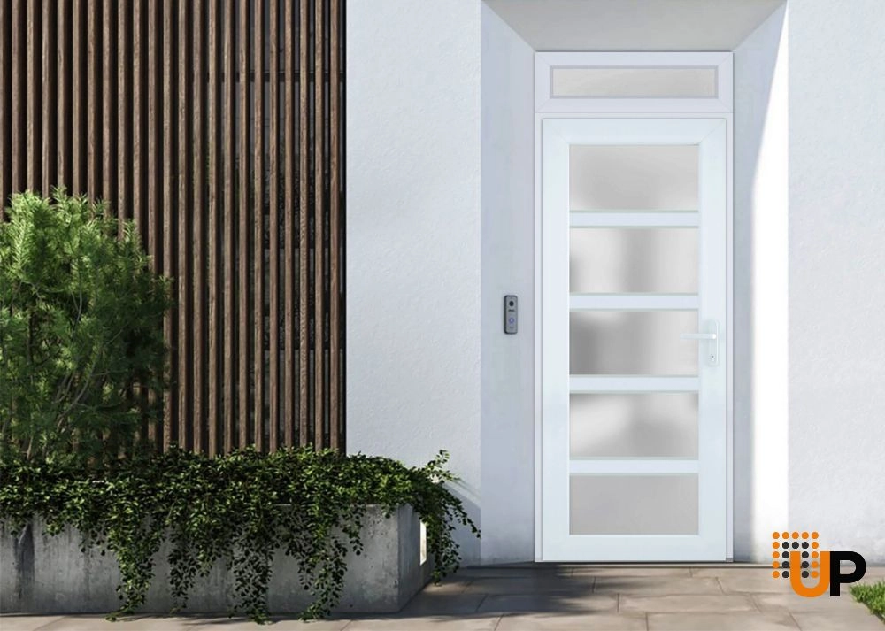 Single swing vinyl modern exterior door with tempered glass | Manux 8002 White | 30 x 94 photo#2