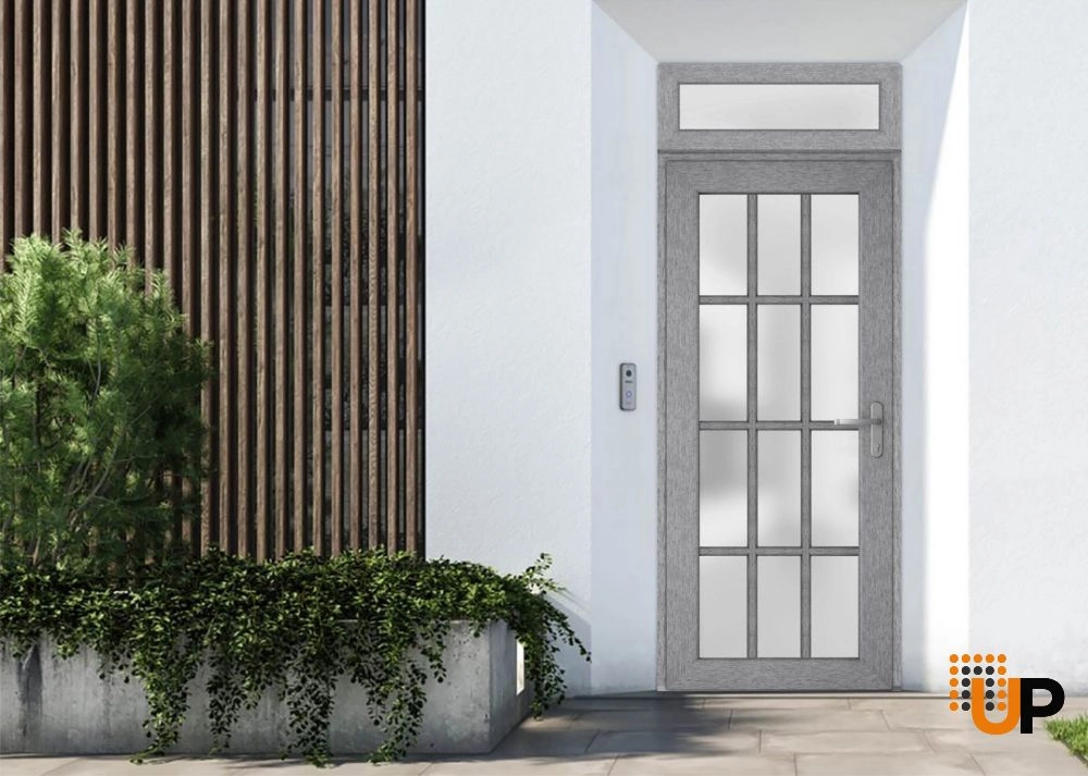 Single swing vinyl modern exterior door with tempered glass | Manux 8312 Gray Ash | 36 x 94 photo#2
