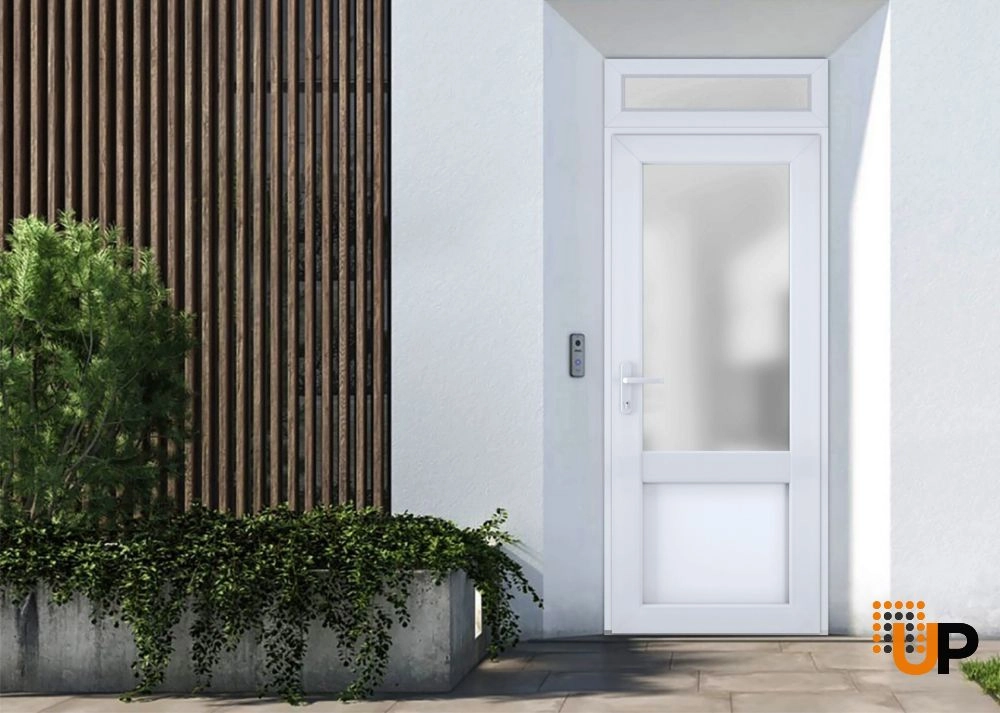 Single swing metal-plastic classic exterior door with tempered | Manux 8422 White | 36 x 94 photo#2