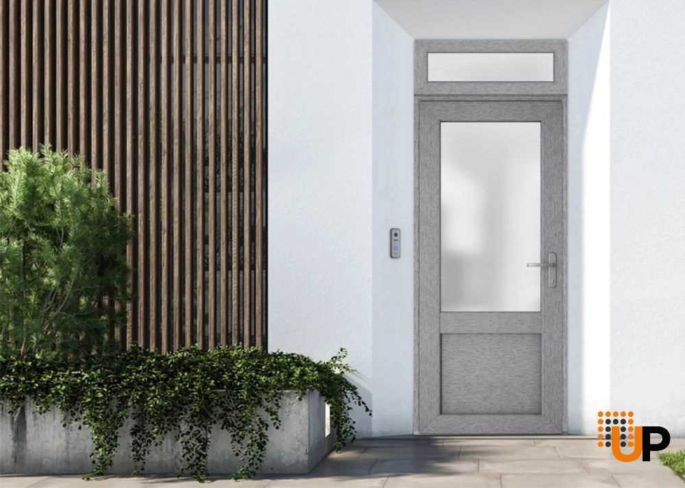 Single swing vinyl classic exterior door with tempered glass | Manux 8422 Gray Ash | 36 x 94 photo#2