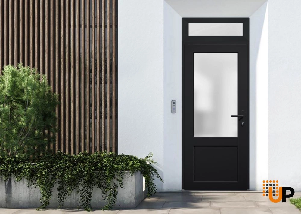Single swing vinyl classic exterior door with tempered glass | Manux 8422 Black | 36 x 94 photo#2